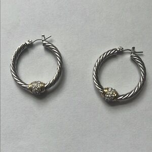 Antiqua Pave Twisted Wire Hoop Earrings